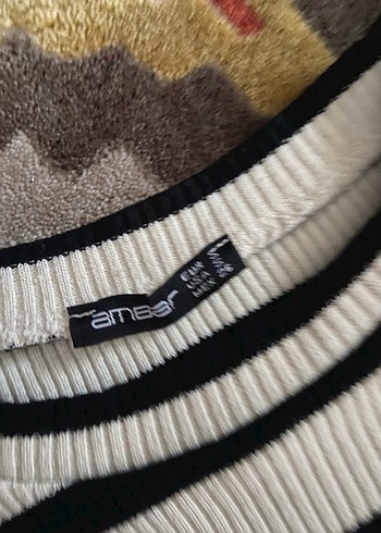 Çizgili Beyaz Pamuklu Kadın Triko - Görsel 2