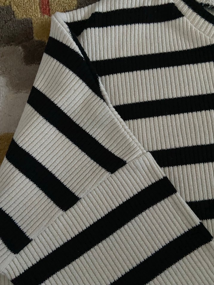 Çizgili Beyaz Pamuklu Kadın Triko - Görsel 3