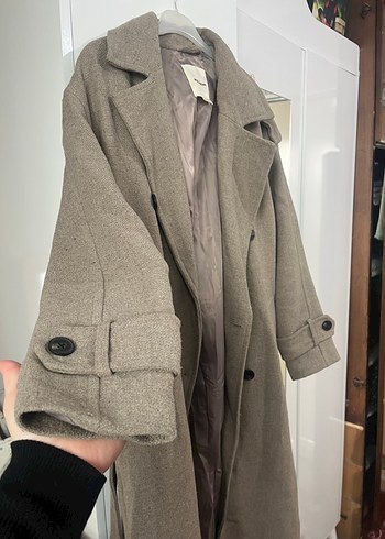 Düğmeli Midi Bej Kadın Yün Kaban - Görsel 2