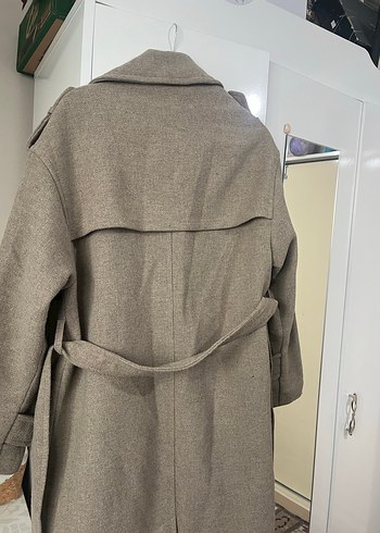 Düğmeli Midi Bej Kadın Yün Kaban - Görsel 3