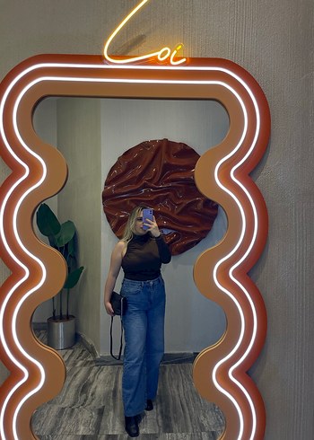 Bershka Kahverengi Denim Kadın Balıkçı Yaka Bluz