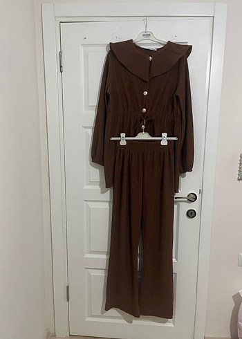 Düğmeli Kahverengi Kadın Uzun Takım 42 ve 44 bedene olur - Görsel 2