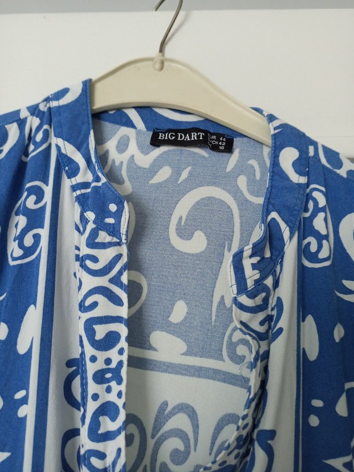 Mavi Bohem Uzun V Yaka Püsküllü Elbise - Görsel 5