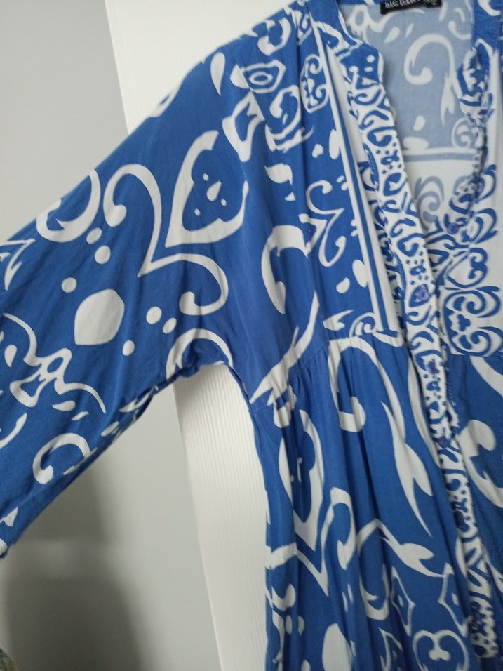 Mavi Bohem Uzun V Yaka Püsküllü Elbise - Görsel 4