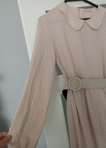 Bej Uzun Kolay Kemerli Elbise - Görsel 5