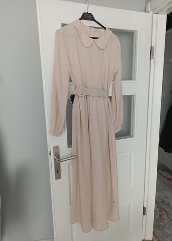 Bej Uzun Kolay Kemerli Elbise - Görsel 6