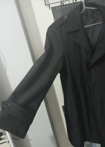 Erkek Siyah Midi Boy Düğmeli Trençkot - Görsel 5