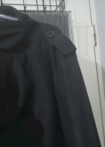 Erkek Siyah Midi Boy Düğmeli Trençkot - Görsel 4