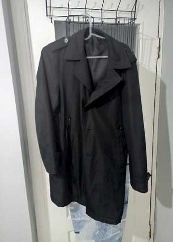 Erkek Siyah Midi Boy Düğmeli Trençkot - Görsel 2