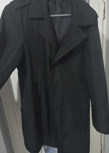 Erkek Siyah Midi Boy Düğmeli Trençkot - Görsel 3