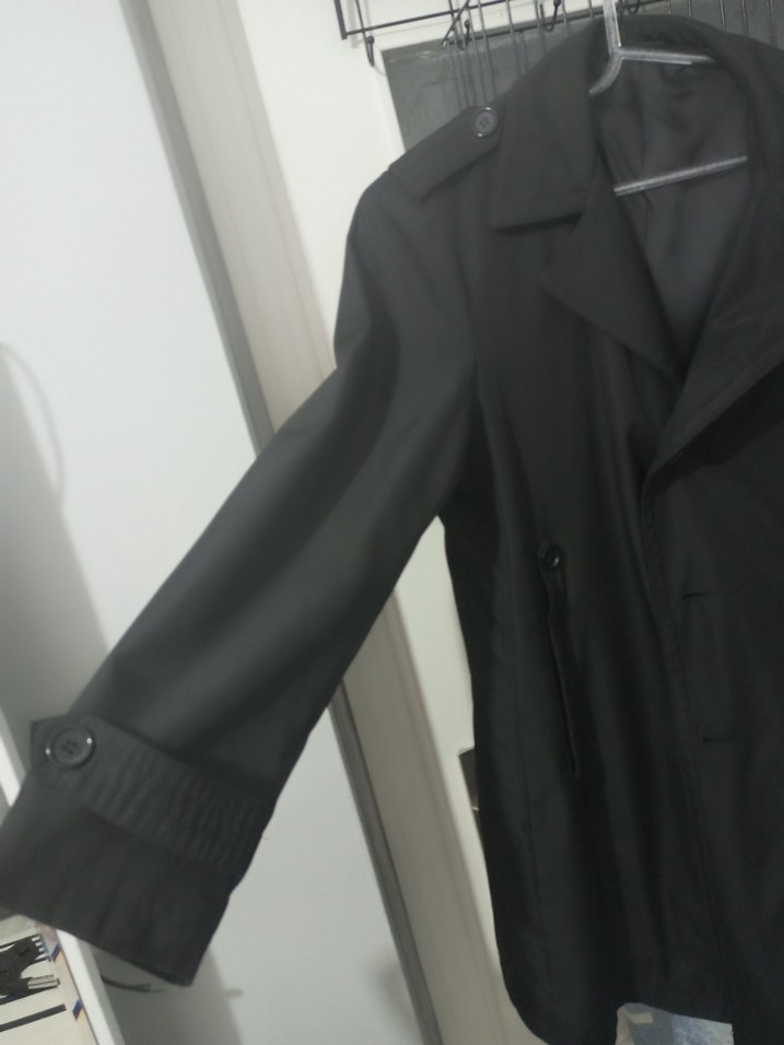 Erkek Siyah Midi Boy Düğmeli Trençkot - Görsel 5