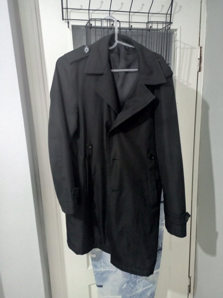 Erkek Siyah Midi Boy Düğmeli Trençkot - Görsel 2