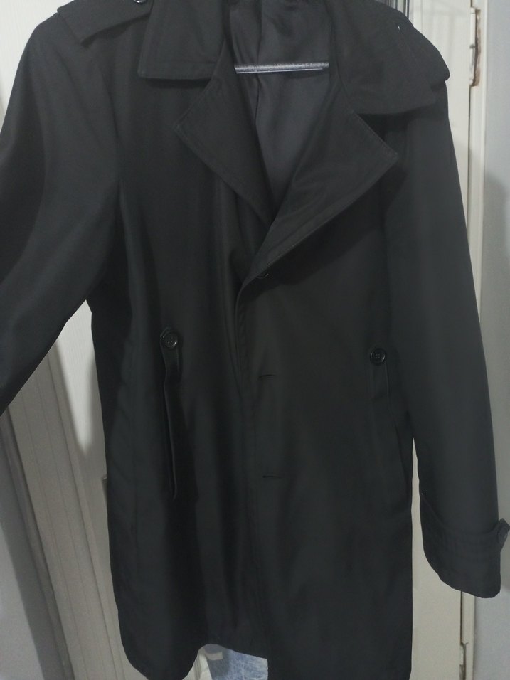 Erkek Siyah Midi Boy Düğmeli Trençkot - Görsel 3