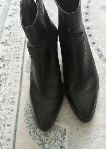 Siyah Deri Stiletto Topuklu Kadın Bot - Görsel 4