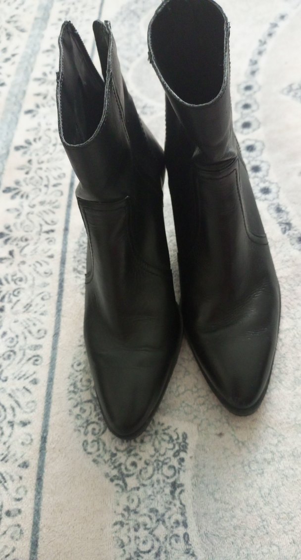 Siyah Deri Stiletto Topuklu Kadın Bot - Görsel 4