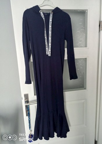 Uzun Kollu Örme Mavi Kadın Elbise - Görsel 2