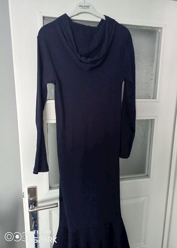 Uzun Kollu Örme Mavi Kadın Elbise - Görsel 5