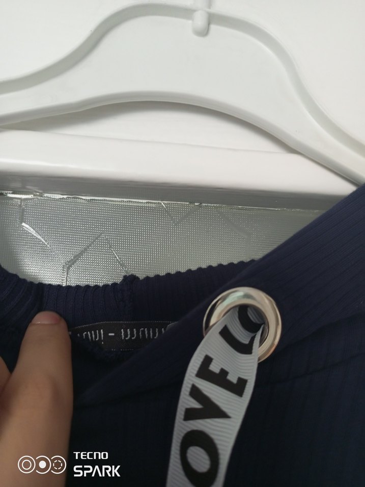 Uzun Kollu Örme Mavi Kadın Elbise - Görsel 4