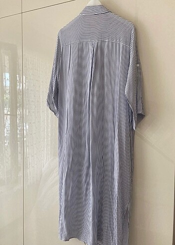 Zara ÇİZGİLİ GÖMLEK ELBİSE LACİVERT BEYAZ
