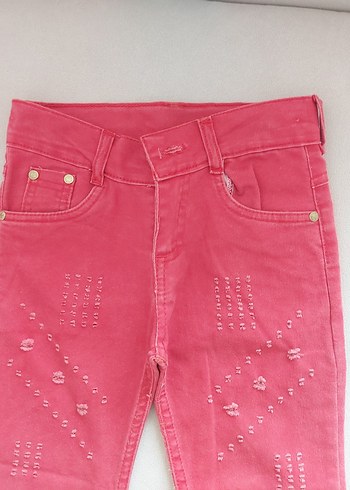 Pembe Nakışlı Kız Kot Pantolon - Görsel 3