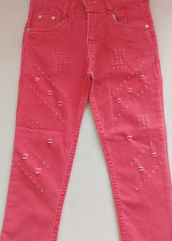 Pembe Nakışlı Kız Kot Pantolon - Görsel 2