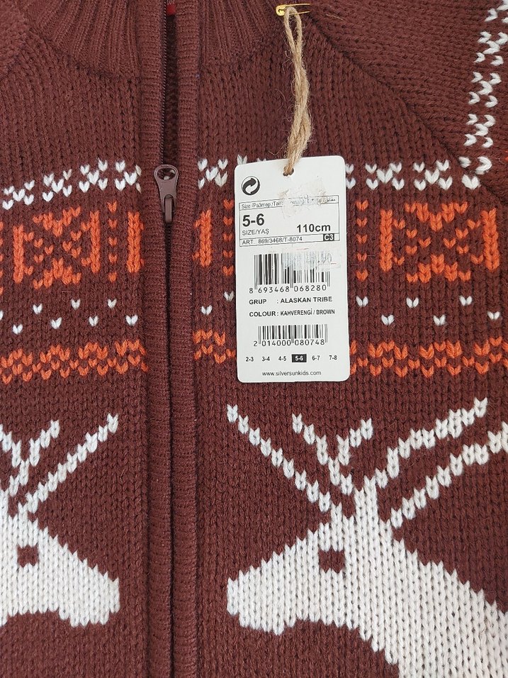 Kahverengi Nakışlı Erkek Çocuk Hırka - Görsel 2