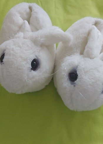 unisex Beyaz Tavşan Figürlü Sıcak Terlik - Görsel 5