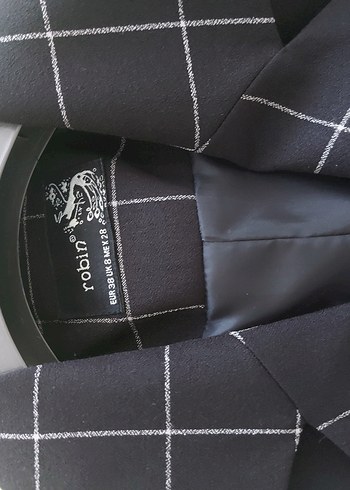 Düğmeli Siyah renk Kareli Kadın Blazer - Görsel 3