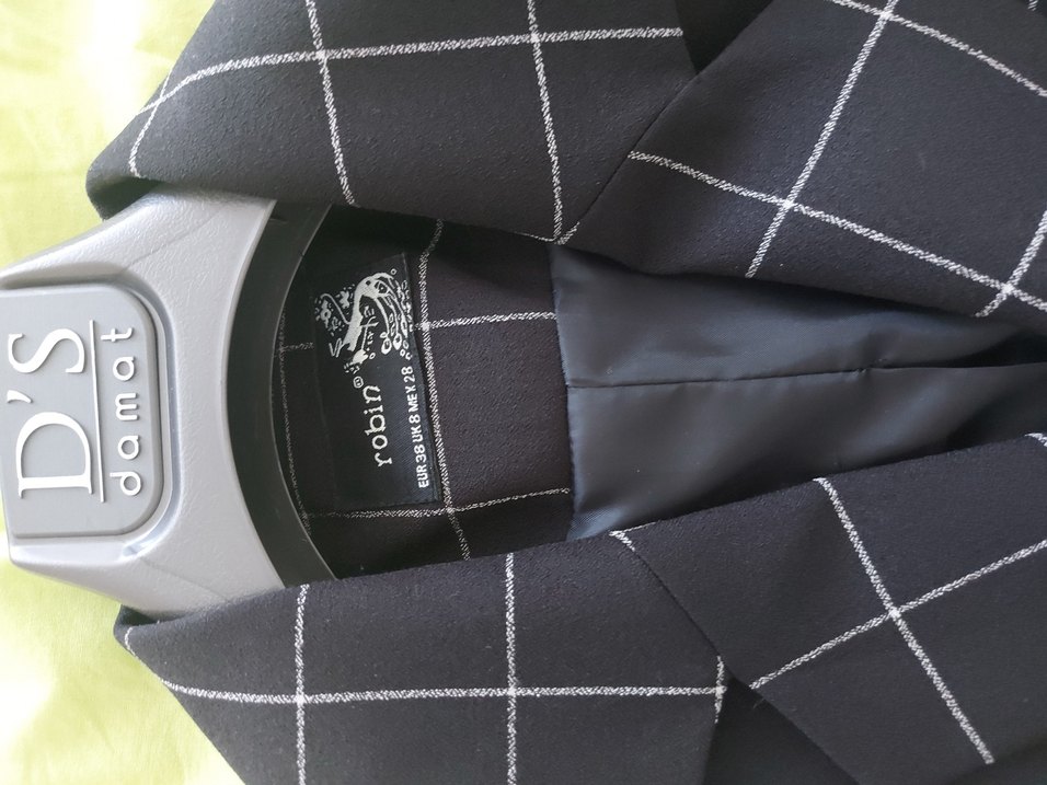 Düğmeli Siyah renk Kareli Kadın Blazer - Görsel 3