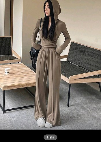 m Beden haki Renk Haki rengi, V Yaka Kemerli Uzun Kadın 2. li takım