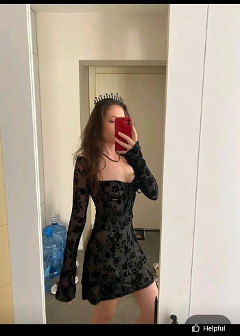 s Beden Dantel İşlemeli Siyah Mini Gotik Elbise