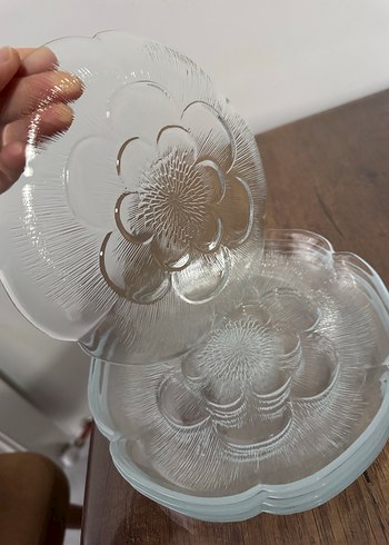 Çiçek Desenli Cam Tabak 6lı - Görsel 3