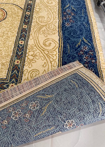 Koyu Mavi Kenarlı Baskılı Geleneksel  saray Halı - Görsel 4