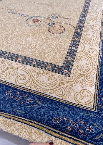 Koyu Mavi Kenarlı Baskılı Geleneksel  saray Halı - Görsel 3