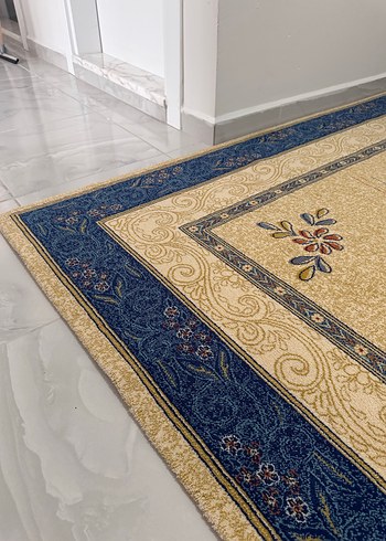 Koyu Mavi Kenarlı Baskılı Geleneksel  saray Halı - Görsel 5