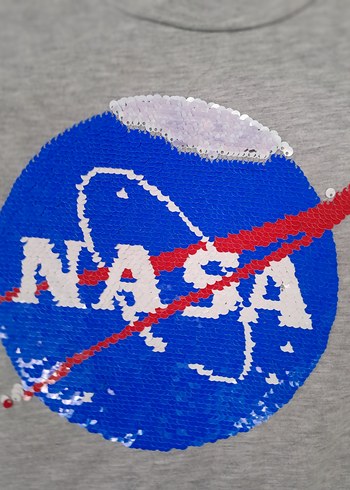 Kız Çocuk Gri NASA Baskılı Uzun Kollu Tişört - Görsel 2