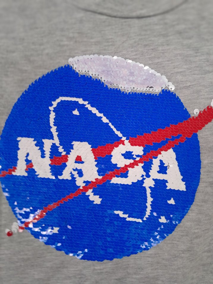 Kız Çocuk Gri NASA Baskılı Uzun Kollu Tişört - Görsel 2