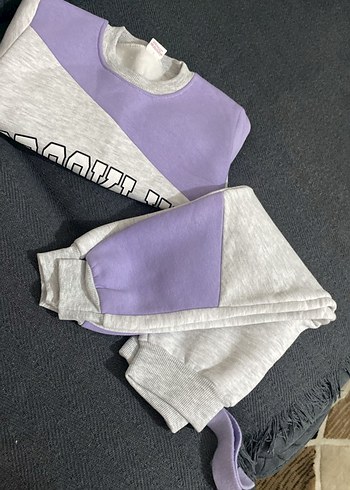 Mor Gri Baskılı Bol Kesim Kız Eşofman Takımı - Görsel 3