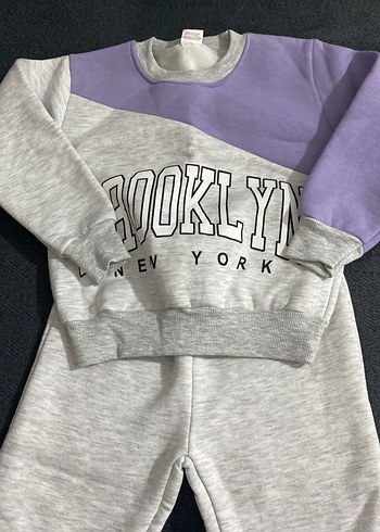 Mor Gri Baskılı Bol Kesim Kız Eşofman Takımı - Görsel 2