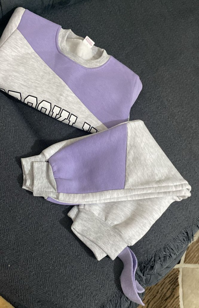 Mor Gri Baskılı Bol Kesim Kız Eşofman Takımı - Görsel 3