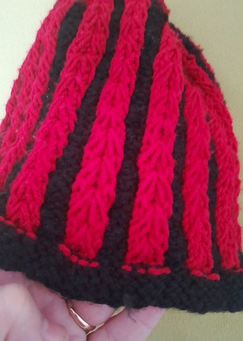 Kırmızı Siyah Örgü Kadın Bere - Görsel 2