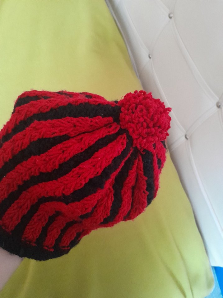 Kırmızı Siyah Örgü Kadın Bere - Görsel 3