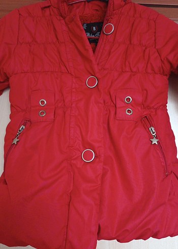 Kız Çocuk Kırmızı Düğmeli Mont - Görsel 4