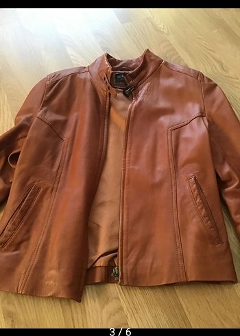 Kahverengi Deri Polo Ceket - Görsel 3