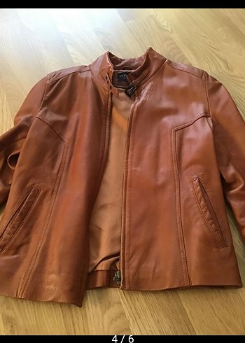 Kahverengi Deri Polo Ceket - Görsel 4
