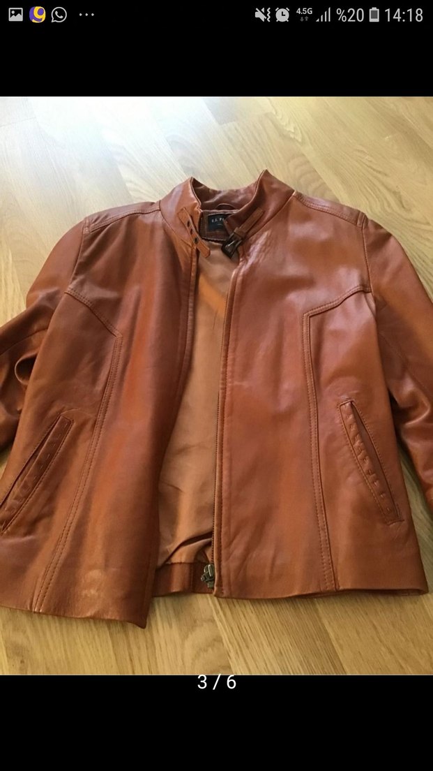Kahverengi Deri Polo Ceket - Görsel 3
