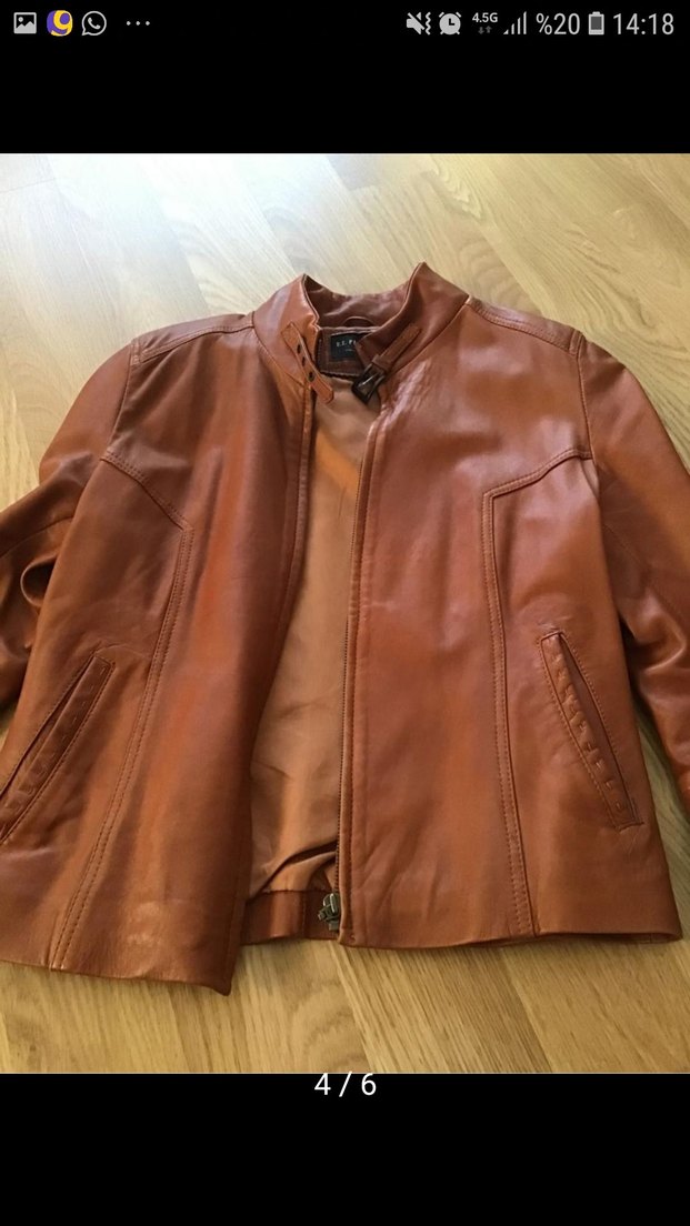Kahverengi Deri Polo Ceket - Görsel 4