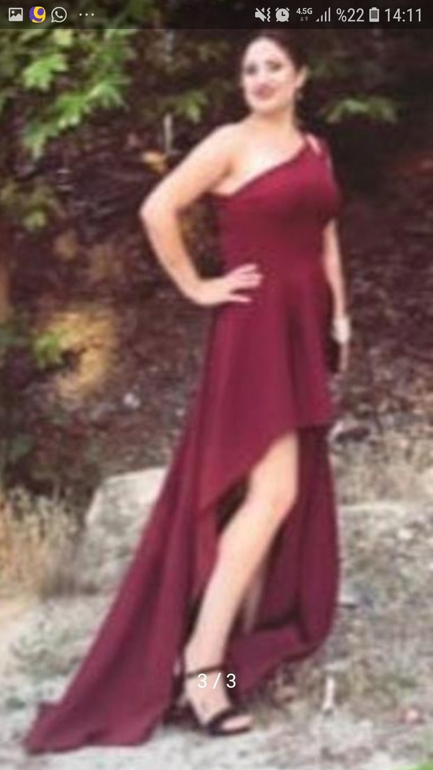 Bordo Drapeli tek Omuzlu Uzun Abiye Elbise Moda Lens - Görsel 3