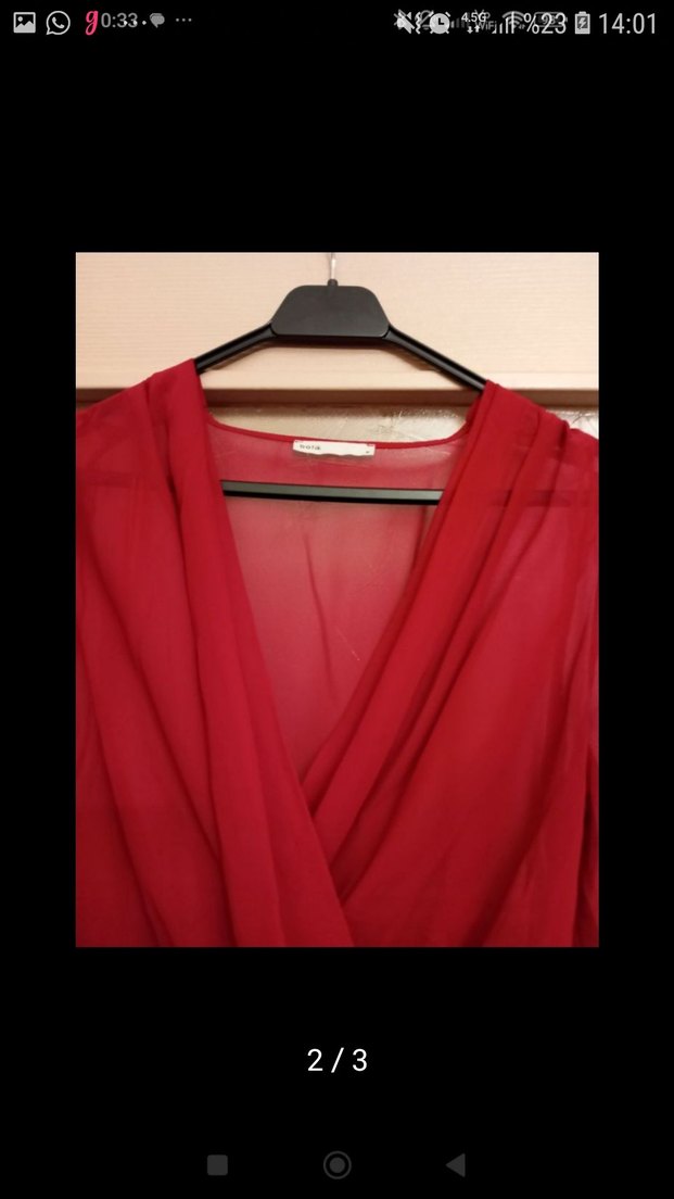 Kırmızı Drapeli V Yaka  Bluz - Görsel 2