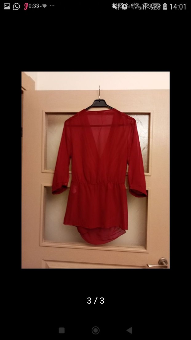 Kırmızı Drapeli V Yaka  Bluz - Görsel 3